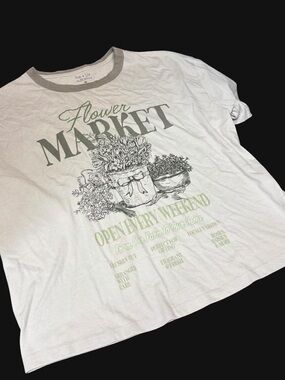 Zoe + Liv White Tee with Green Graphic Ringer